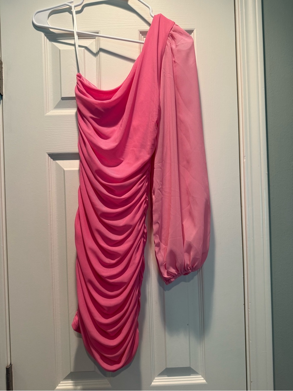 Hello Molly Pink One-Shoulder Ruched Mini Dress